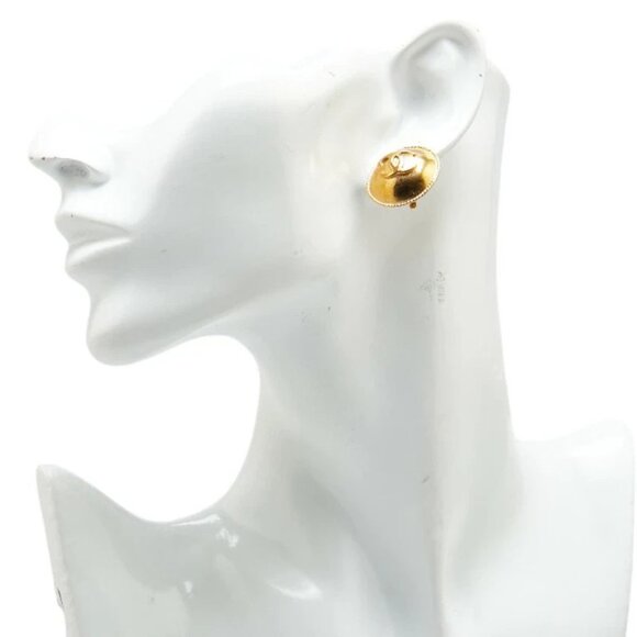 CHANEL CC Logos Round Vintage Clip-On Earrings Gold Tone 95P Auth w/Box #3437 - Picture 2 of 8